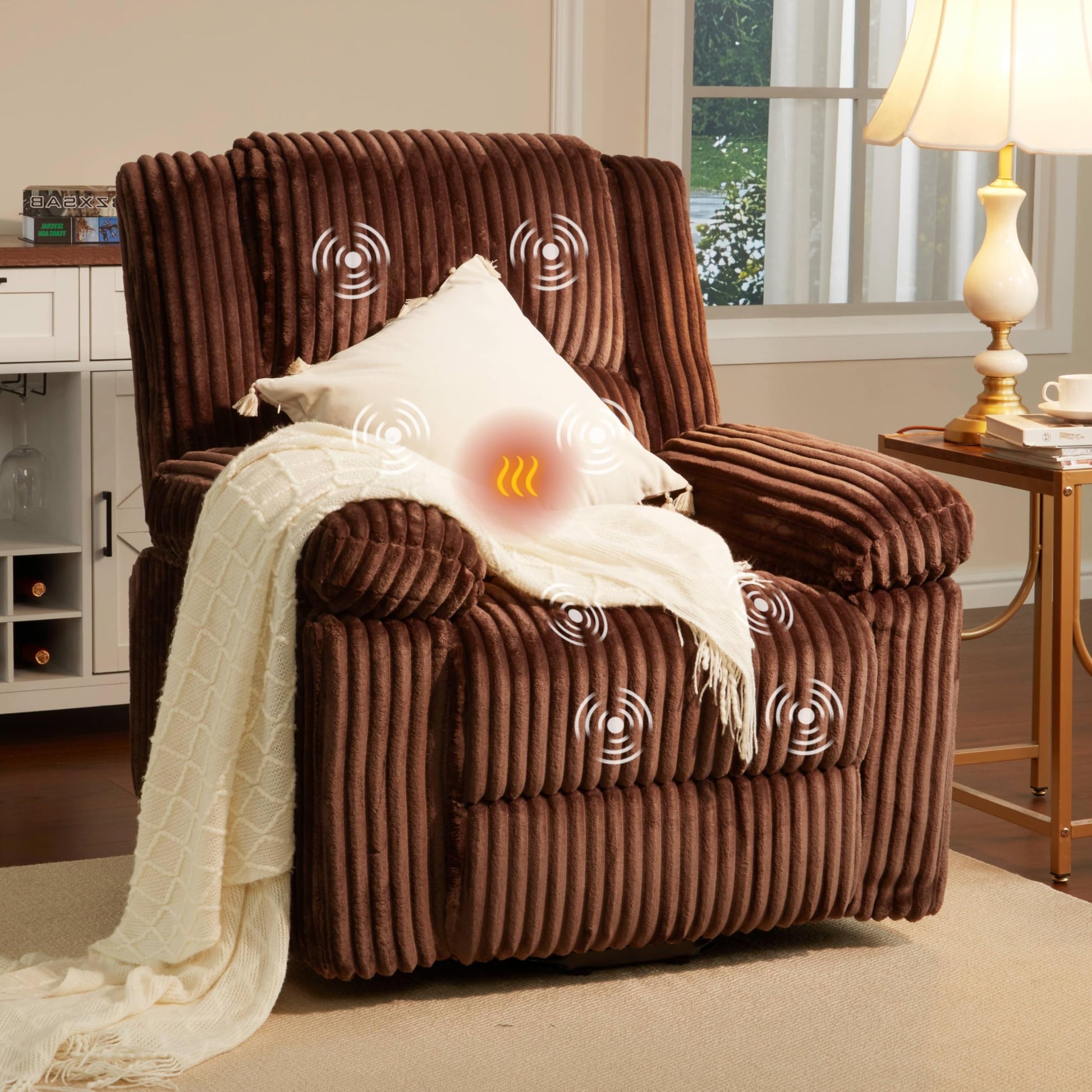 Fauteuil inclinable releveur Garvee Power - Chauffant et massant, releveur électrique moelleux avec assise rembourrée douce, soutien du dos et accoudoirs, conçu pour les personnes âgées et à mobilité réduite, marron