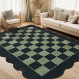 Garvee Modern Scalloped Checkered Area Rug – Soft Low Pile, Non-Slip, Machine Washable Floor Cover – Mark Resistant Accent Mat for Living Room, Bedroom – Black Green, 9x12ft (274x366cm) - Beige Brown