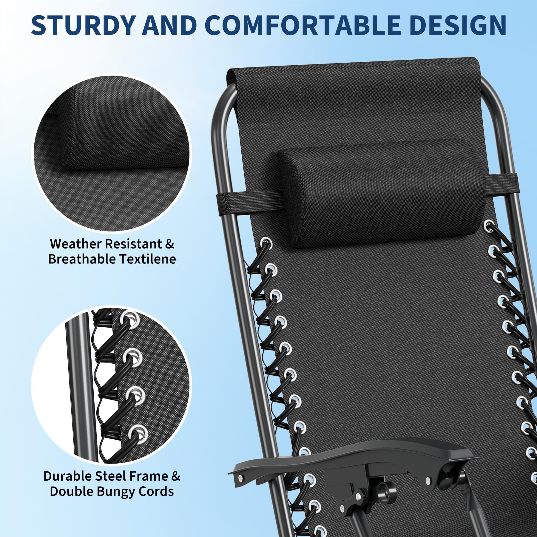 black zero gravity chair alloy steel frame and Textilene fabric