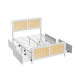 Garvee Full Size White Rattan Bed Frame with LED Headboard – 4 Storage Drawers – Boho Cane Platform – Strong, Noise-Free Metal Slats – No Box Spring Needed – Easy Assembly – Bedroom Furniture – Color: White, Size: FULL