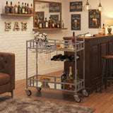 Garvee 2-Tier Silver Mirrored Bar Cart – Rolling Beverage Serving Cart with Wine Bottle & Glass Racks – Compact Portable Design with Wheels for Home, Kitchen, Dining Room – 34x15x35in, Holds 4 Bottles & 3 Rows Glasses, Silver + Mirror - Silver+Mirror