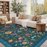 Garvee Vintage Floral Area Rug – Soft Washable Low Pile Carpet, Non-Slip, mark Resistant, Ideal for Living Room, Bedroom, Dining Room – Blue, 10x13ft, USA Stock - Black