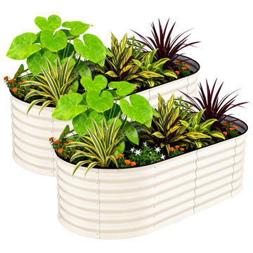 Garvee Lot de 2 jardinières surélevées de 1,8 x 0,9 x 0,6 m en acier galvanisé, couleur beige, durables, résistantes à la rouille, montage facile