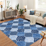 Garvee Ultra-Thin Modern North African Farmhouse Area Rug – Washable, Non-Slip, Low Pile Carpet for Living Room, Bedroom, Dining Room – Soft, Mark Resistant – Blue Tint, 9x12ft, USA Specs