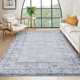 Garvee Washable Area Rug 9x12ft – Large Soft Vintage Distressed Edgeed Carpet, Non-Slip, Mark Resistant, Neutral Modern Farmhouse Rug for Living Room, Bedroom, Dining Room – Light Blue, USA - Red Brown