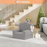 Garvee 2-in-1 Convertible Kids Sofa Chair - Soft Sherpa Washable Cover - Crown Design - Fold Out Toddler Couch and Lounger - Comfy Reading Seat & Bed for Playroom, Nursery - Grey (2106-9) - Grey