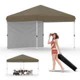 Garvee Heavy Duty Pop Up Canopy Tent 10x10 FT with One Sidewall – Outdoor Shelter for Garden, Patio, Beach, Camping & Events – Easy One-Person Setup, 3 Adjustable Heights – Portable Roller Bag, 4 Weight Bags – Brown