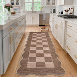 Garvee Modern Scalloped Checkered Runner Rug – Soft Low Pile, Non-Slip, Machine Washable Carpet for Hallway, Kitchen, Entryway – Mark Resistant Accent Mat – Mousse Color, 2x6ft (61x183cm) - Scalloped-Mousse