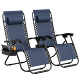 Garvee Zero Weight Patio Lounge Chairs Set of 2 – Portable Folding Recliners with Adjustable Pillow and Cup Holder Tray – Outdoor Lawn, Deck, Beach, Garden Seating – Navy Blue Teslas (One Box, Two Pieces) - Navy Blue Teslas (One Box, Two Pieces)