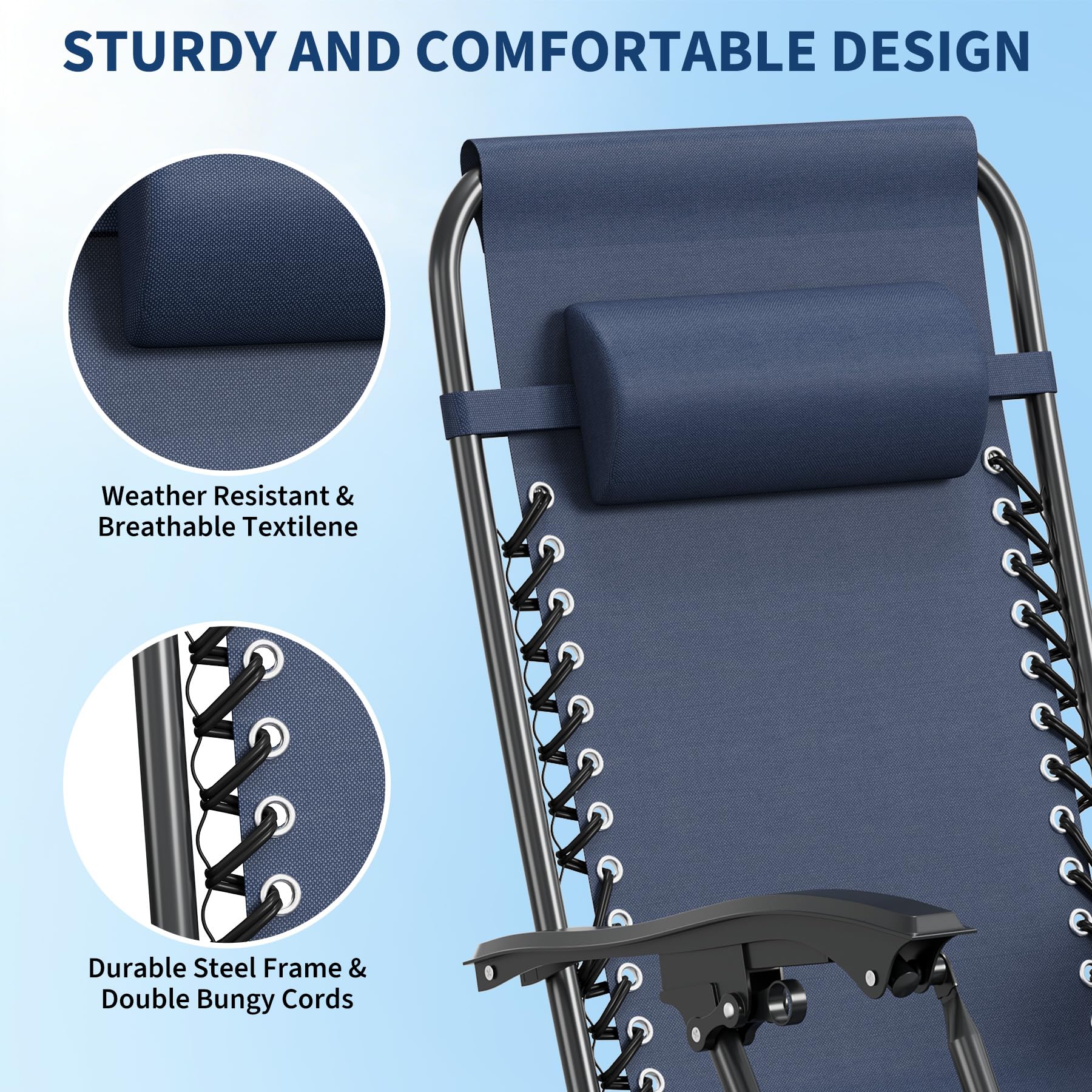navy blue zero gravity chair alloy steel frame and Textilene fabric