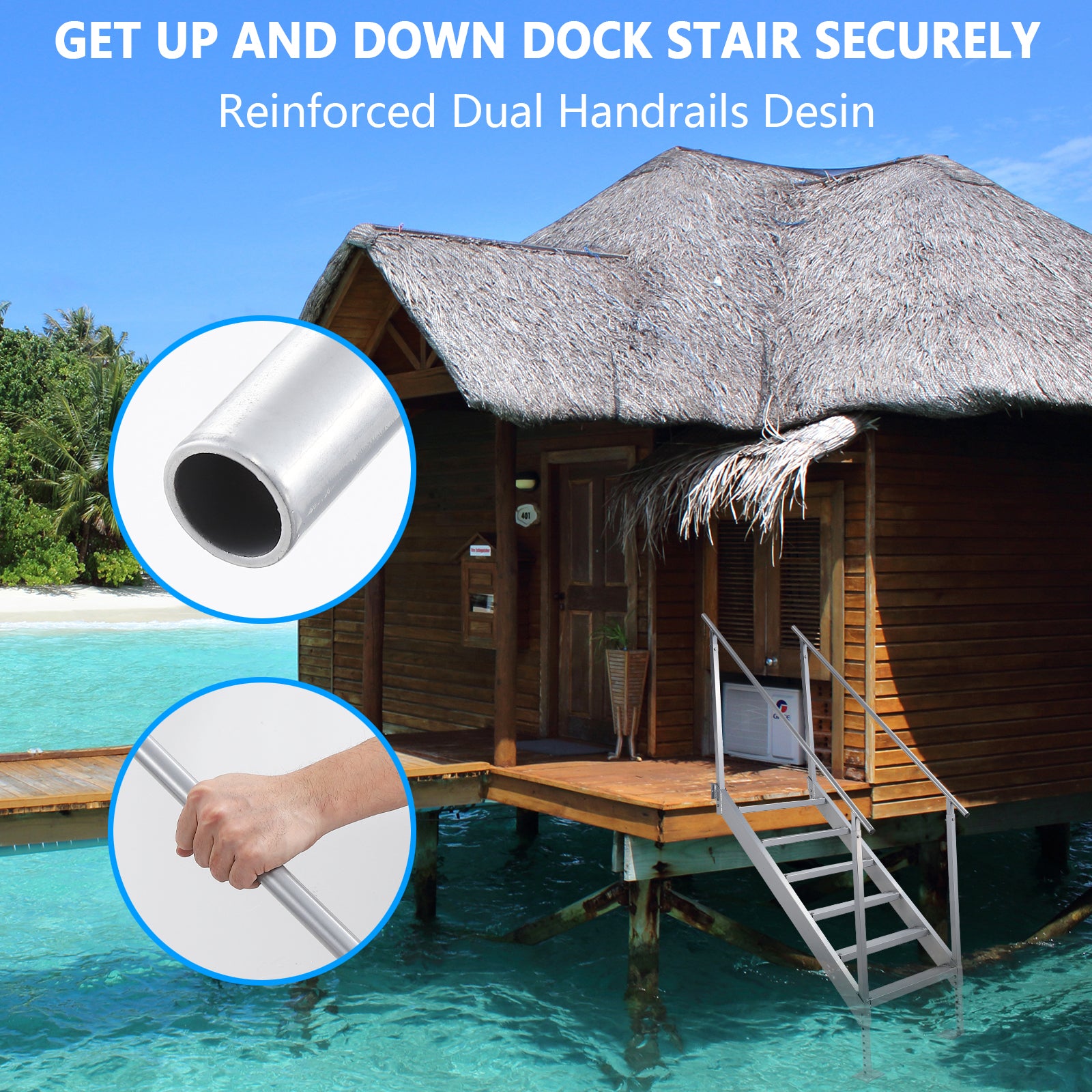 6 step dock ladder with reinforced dual handrails design