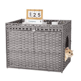 Garvee Handwoven Rattan Cat Litter Box Enclosure – Hidden Cat Litter Tray Furniture with Removable Mat – Large Decorative Cat House Cabinet for Indoor Cats – Easy to Assemble for Living Room or Bedroom – Grey