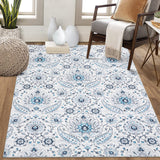Garvee Washable Vintage Area Rug - Soft Low Pile Oriental Carpet with Non-Slip Rubber Backing - Distressed Floral Design for Living Room, Bedroom, Office - 9x12ft - USA, Blue tint