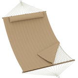 Garvee Double Quilted Hammock for 2 Persons – 3.5m Large Outdoor Patio Hammock with Hardwood Spreader Bars, Adjustable Steel Frame, Detachable Pillow, 204kg/450lbs Capacity – Perfect for Backyard, Garden, or Poolside – Brown-Yellow, 350cm