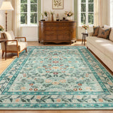 Garvee Washable Floral Area Rug for Living Room – Soft Low Pile Non-Slip Carpet – Cozy Bedroom & Dining Room Mat – Light Green – 5x7ft (152x213cm), United States - Black