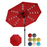 Garvee 9FT Solar Patio Umbrella with 32 LED Lights – Waterproof, UV Protection, Crank Lift, Push Button Tilt, 8 Ribs – Outdoor Table, Garden, Pool, Deck – Color: EU4 Red - Eu4 Red