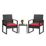 Garvee 3-Piece PE Rattan Patio Bar Set – Tempered Glass Table & 2 Chairs – Weather-Resistant Outdoor Bistro Furniture – Modern Wicker Conversation Set for Garden, Balcony, Backyard – Black Rattan + Red Cushion - Black Rattan + Red Cushion