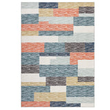 Garvee Contemporary Geometric Patchwork Area Rug - Washable, Low Pile, Non-Slip Carpet for Living Room, Bedroom, Office - Easy Clean Floor Mat - Basketball Lottery, 10x13ft (305x396cm), USA - Blocks-Blue & Orange