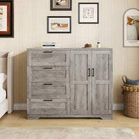 Garvee 43.3'' H Armoire Wardrobe Closet with 4 Drawers and 2 Doors, Hanging Rod, Wooden Dresser with Storage Closet