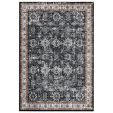 Garvee Vintage Floral Area Rug – Machine Washable, Non-Slip, Mark Resistant, Soft Low Pile Carpet for Living Room, Bedroom, Office – Pet & Child Friendly, Durable Polyester – Black Tone, 5x7ft (152x213cm), USA Specs