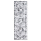 Garvee Washable Non-Slip Runner Rug – Vintage Distressed Medallion Carpet – Soft Low Pile Faux Wool – mark Resistant – Hallway & Kitchen Mat – Grey, 2x6ft (61x183cm), USA Spec - Grey
