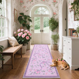Garvee Soft Washable Runner Rug with Bow & Floral Design – Non-Slip Low Pile Carpet for Hallway, Kitchen, Bedroom – Perfect for Girls, Nursery, Entryway, Dorm – Purple – Size: 2x6ft – USA - Pink