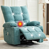 Garvee Swivel Recliner Chair with Massage & Heat for Elderly Adults, Ergonomic Lounge Single Sofa, Manual Recliner with Overstuffed Cushion, Side Pocket, Cup Holders for Living Room, Bedroom, Blue - Blue