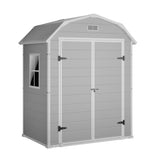 Garvee Waterproof Resin Outdoor Storage Outdoor Storage Unit with Floor – 6x4.5 ft Lockable Plastic Garden Outdoor Storage Unit – Weather-Resistant, Secure, For Patio Furniture, Tools, Bikes, Lawn Mower – Color: Light Gray