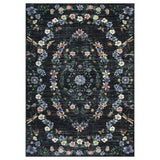 Garvee Large Washable Area Rug - Non-Slip Low Pile Carpet - Modern Floral Print, Mark Resistant, Collapsible Faux Wool - 10x13ft, Black, USA - Black