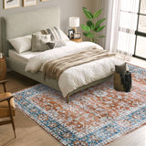 Garvee 9x12 Washable Vintage Area Rug – Ultra-Soft Low Pile Non-Slip Distressed Floral Carpet for Living Room, Bedroom, Dining Room, Office – Lightweight Chenille, mark Resistant, Rubber Backing – Orange, 9x12ft (274x366cm), United States