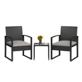 Garvee 3-Piece PE Rattan Patio Bar Set – Tempered Glass Table & 2 Chairs – Weather-Resistant Outdoor Bistro Furniture – Modern Wicker Conversation Set for Garden, Balcony, Backyard – Black Rattan + Gray Cushion - Black Rattan + Red Cushion