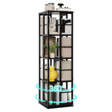 Garvee Space-Saving 4-Tier Rotating Bookcase – 54'' Tall Freestanding Office Bookshelf, 360° Spinning Tower with Industrial Metal Frame, Vertical Storage Shelf for Living Room, Bedroom, Study – Black - Black