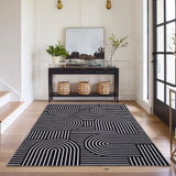 Garvee Modern Abstract Area Rug - 5x7ft Soft Low Pile, Washable, Non-Slip Black Geometric Carpet - Collapsible, Mark Resistant Throw Rug for Living Room, Bedroom, Dining Room, Office, Dorm - Black, United States, 5*7ft(152*213cm)