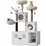 Garvee Multi-Platform Cat Tree Tower with Hidden Litter Box Enclosure – Modern Wooden Cat Condo, Sisal Scratching Post, Soft Soft Perch, Multi-Function Indoor Cat House & Washroom, Black 4 - White 8103