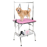Garvee Professional Dog Grooming Table – 36" Collapsible, Adjustable Height Arm, Non-Slip Pink Surface, Noose & Mesh Tray, Supports Up to 330 lbs – For Small & Large Dogs and Cats – Primary Color Legs | Pink Tabletop | 36 Inches