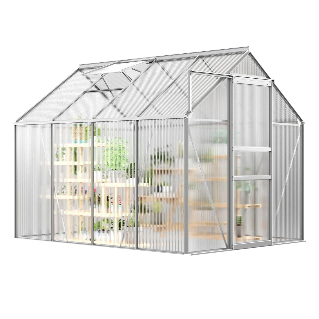 Garvee Walk-in Polycarbonate Greenhouse – 6x8 FT Sturdy Aluminum Frame, Sliding Door, Adjustable Roof Vent, Heavy Duty Outdoor Greenhouse for Garden, Patio, Backyard – 5 - Original Color