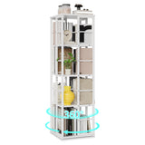 Garvee Space-Saving 4-Tier Rotating Bookcase – 54'' Tall Freestanding Office Bookshelf Tower, 360° Corner Display Shelf with Metal Frame, Vertical Storage for Living Room, Bedroom, Study – White - White