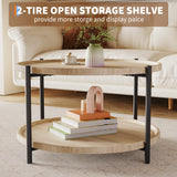 Garvee Modern Farmhouse Coffee Table, 30 Inch Round - 2-Tier Storage Shelf - Rustic Wood Top, Sturdy Metal Frame - Easy Assembly, Natural Oak - Wood Color+Black