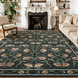 Garvee Modern Washable Black Floral Area Rug - Non-Slip, Low-Pile, Soft Carpet, Mark Resistant, for Living Room, Bedroom, Dining Room - 8x10ft (244x305cm), USA - Black