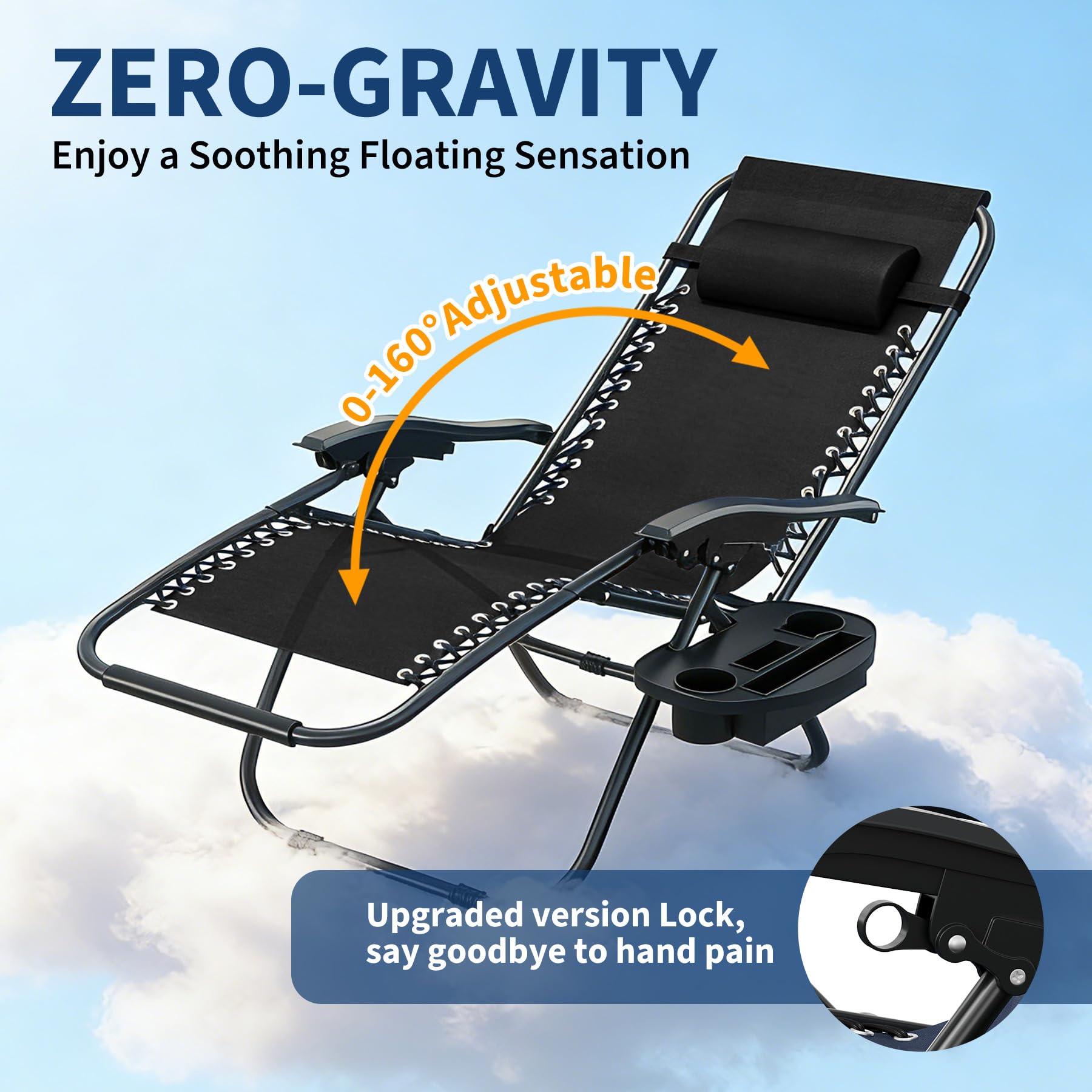 black patio lounge chair upgraded ring lock reclining system