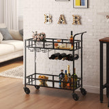 Garvee Modern 2-Tier Black & Mirrored Rolling Bar Cart – Portable Beverage Serving Cart with Wine Bottle and Glass Racks, Wheels, Ergonomic Handle – Home, Kitchen, Dining Room – 34x15x35in, Black + Mirror - Black+Mirror
