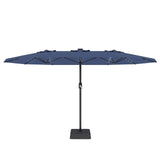 Garvee 15FT Double-Sided Patio Umbrella with 48 Solar LED Lights & Base - UV Protection, Waterproof, Crank Handle - Large Outdoor Sun Shade for Garden, Deck, Pool, Backyard - Navy Blue - Navy Blue