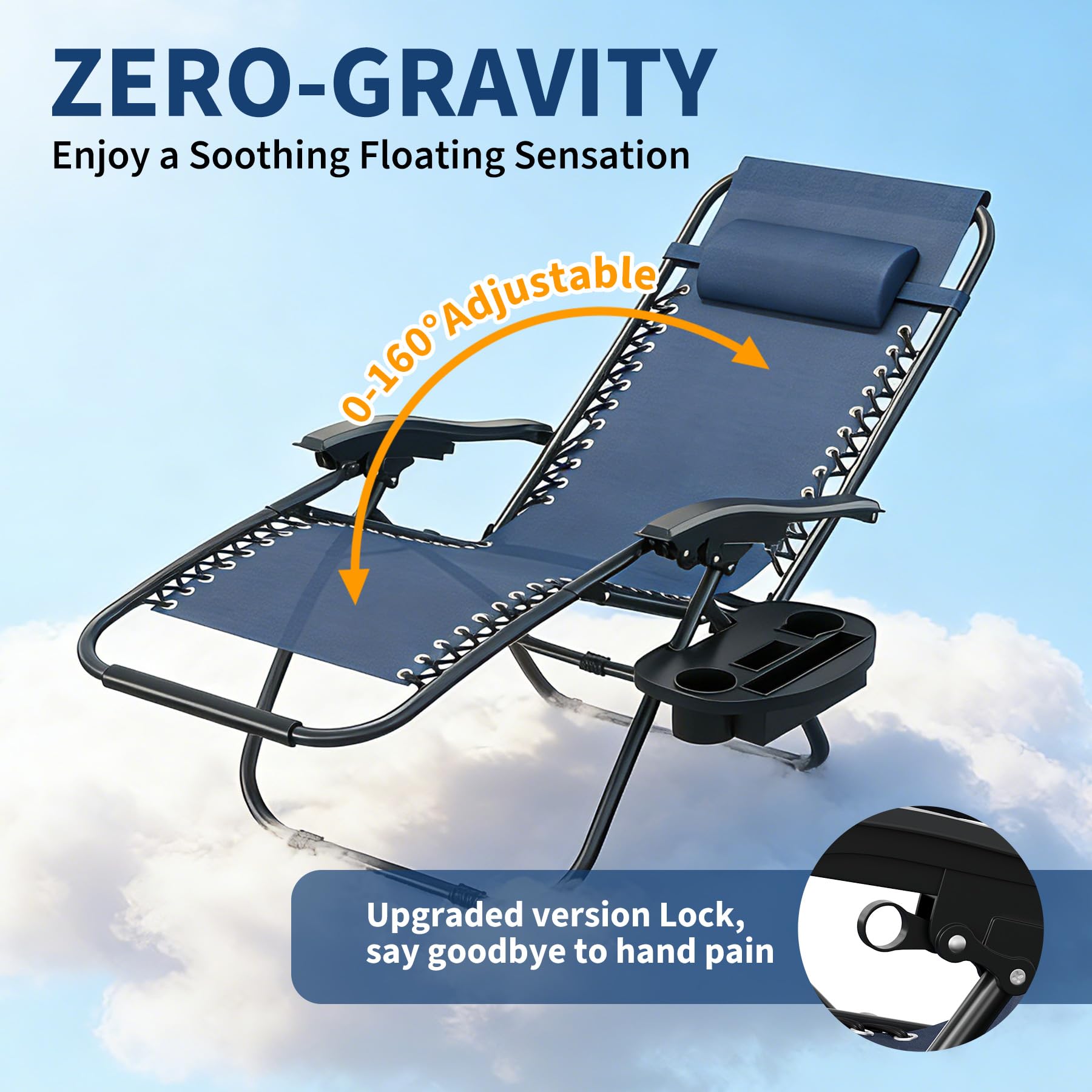 navy blue patio lounge chair upgraded ring lock reclining system
