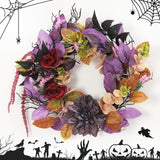 Garvee Spooky Gothic Halloween Wreath for Front Door – 18 Inch Artificial Floral Garland with Red & Purple Roses, Spiders, Waterproof Indoor Outdoor Decor for Wall, Mantel, Window, Fireplace – Red and Purple