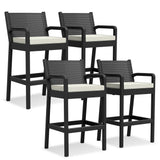 Garvee All-Weather Wicker Bar Stools Set of 4 – 30'' Patio Bar Height Chairs with Thick Cushions, Backrest & Footrest – Outdoor Counter Chairs for Backyard, Pool, Garden, Balcony – Beige Cushions, 4-Pack - Beige Cushions