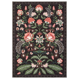 Garvee Boho Vintage Floral Area Rug - Washable, Non-Slip Low Pile Soft Carpet for Living Room, Bedroom, Nursery, Office - Botanical Accent, Collapsible, Plum Black, 5x7ft (152x213cm), USA - Flower-Black