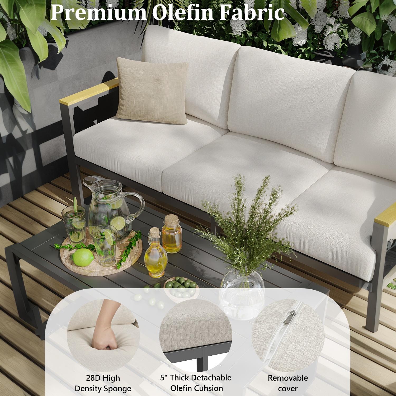 Beige Olefin patio cushions with dense sponge and removable covers