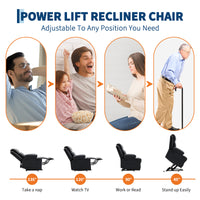 Fauteuil inclinable électrique Garvee Power Lift pour personnes âgées avec massage et chauffage lombaire, fauteuil inclinable simple électrique en cuir PU avec poches latérales, 2 porte-gobelets pour personnes à mobilité réduite, noir