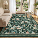 Garvee Modern Washable Area Rug - Soft Velvet, Low Pile, Non-Slip, Collapsible - Floral Leaf Design for Living Room, Bedroom, Dining Room - Dark Green, 9x12ft (274x366cm), United States - Dark Green