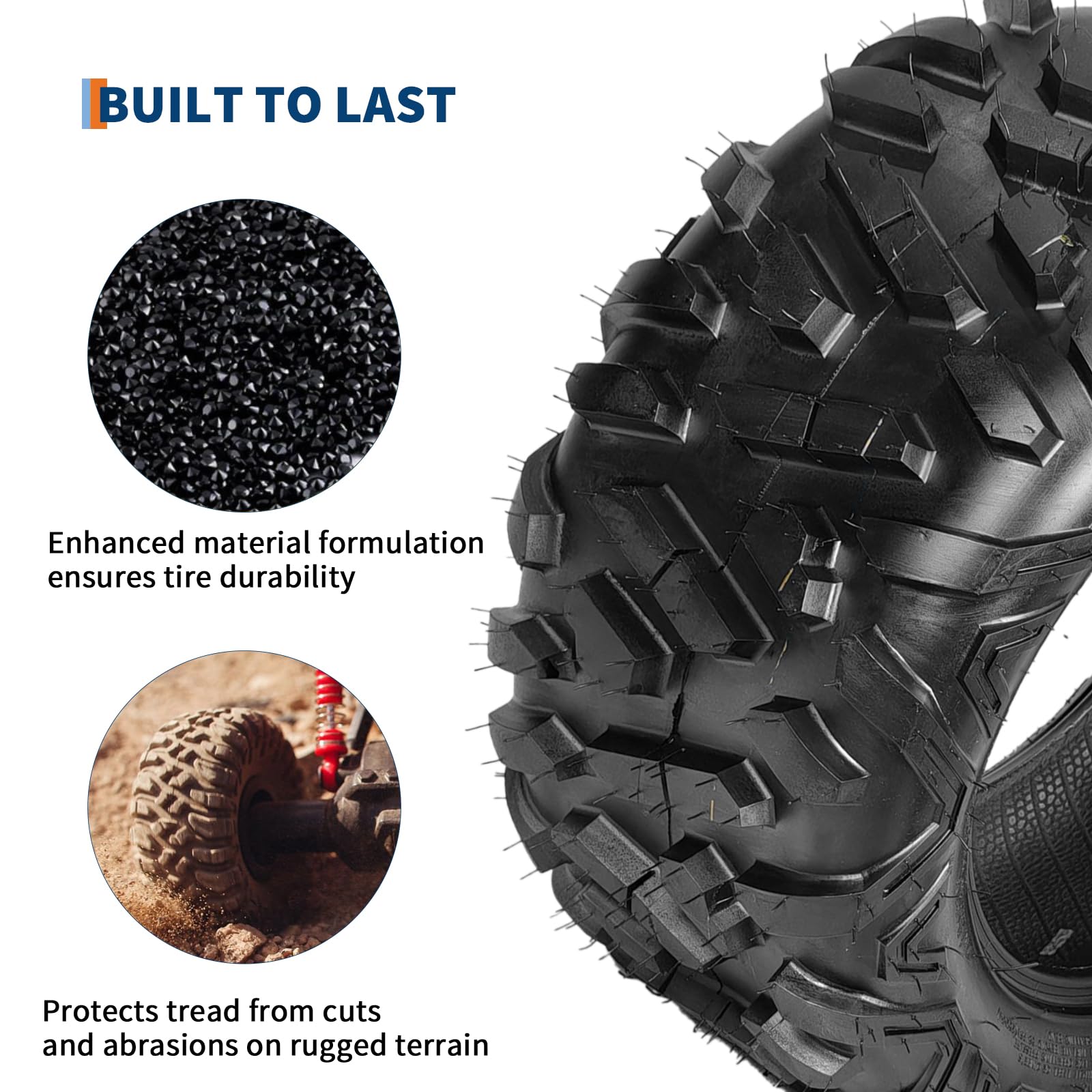 ATV tire construction designed to resist cuts and abrasions on rugged terrain